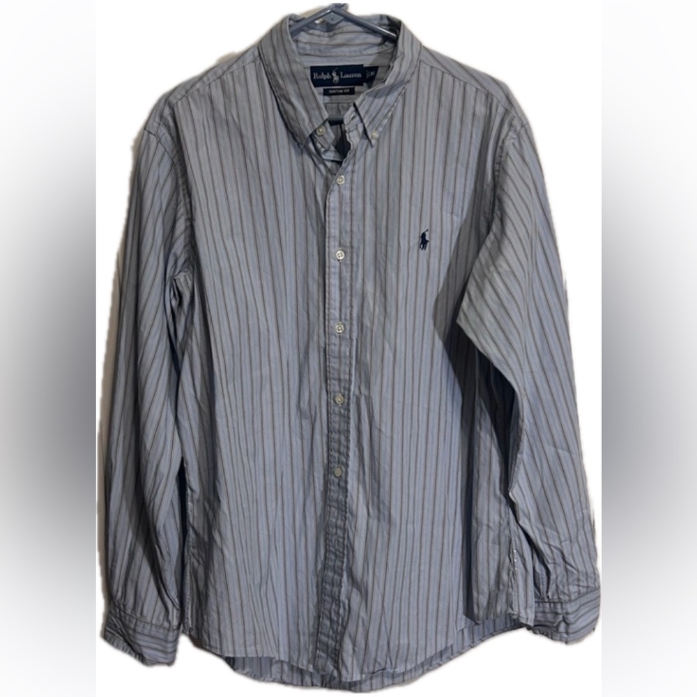 RALPH LAUREN Long Sleeve Men’s blue button down striped Shirt custom fit XL